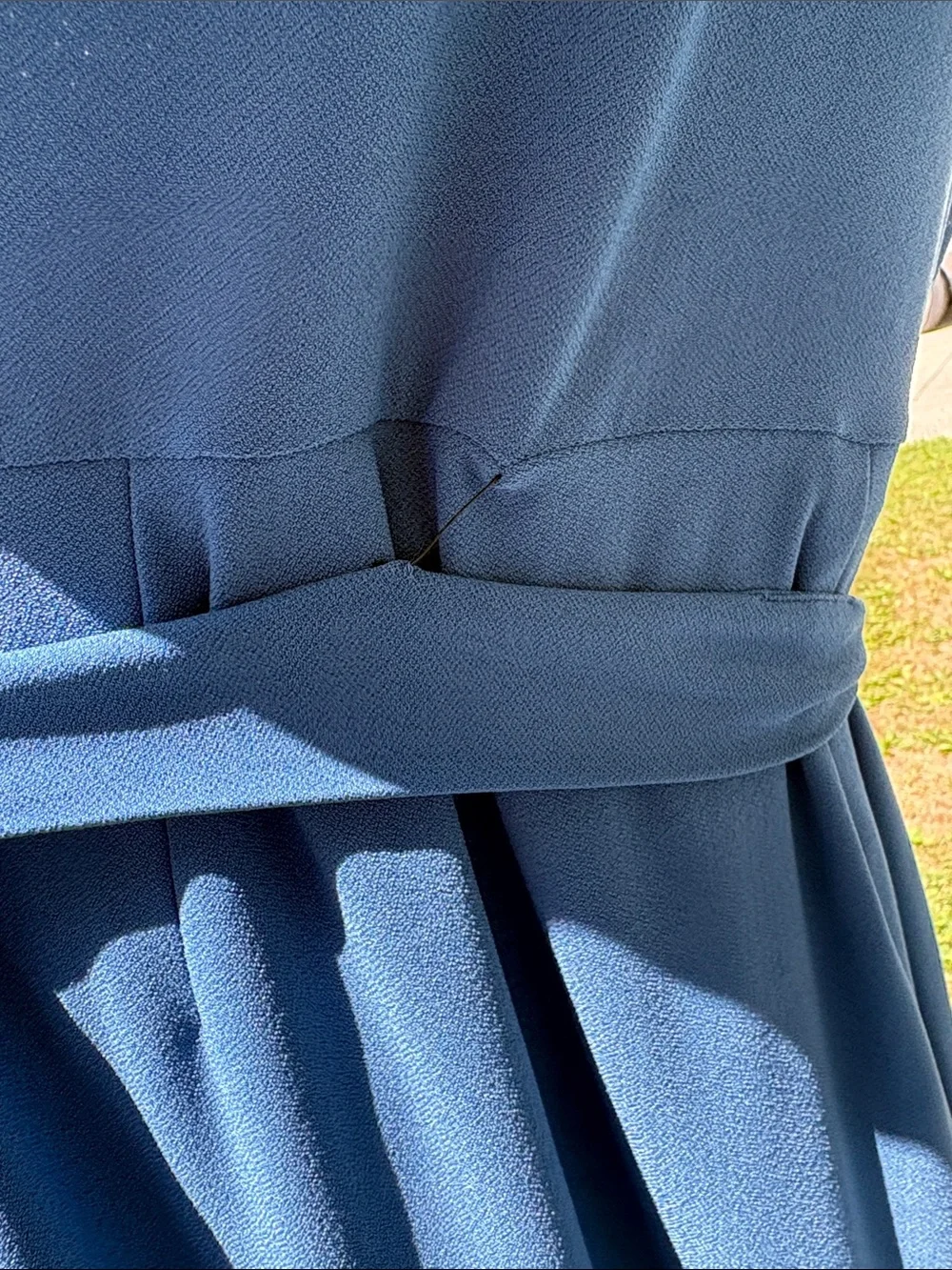 Nine West Blue Faux Wrap Tie-Waist Midi Dress
